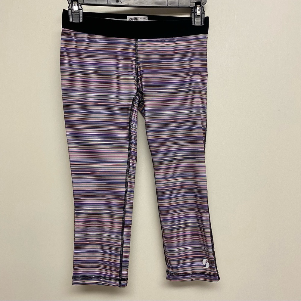 Soffe pink purple stripe‎ cropped leggings girls large 12-14 Low Rise